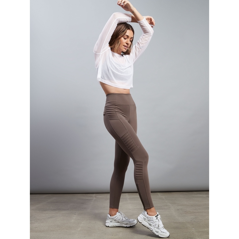 Athleta Delancey Moto Taupe High-Rise Tights